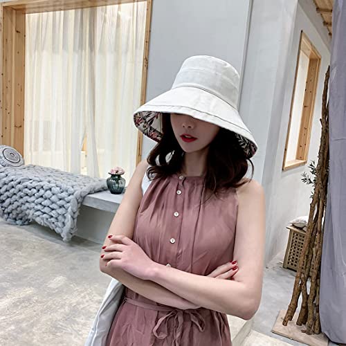Women Floral Reversible Wide Brim Sun Hats Summer UV Protection Hiking Fishing Hat Wired Edge Beach Garden Lawn Work Cap Chin Strap