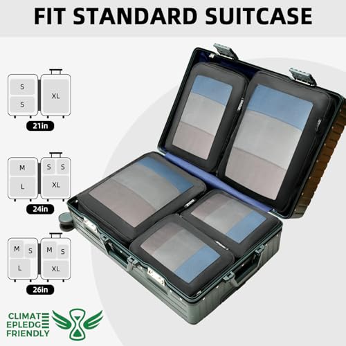 4 Set/6 Set/8 Set Compression Packing Cubes Travel Accessories Expandable Packing Organizers (Square Mesh, 06-Black)