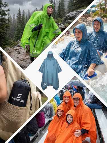 Adult Rain Poncho Waterproof Hooded Raincoat Lightweight Packable