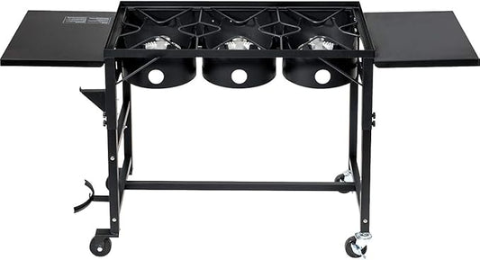 Barton Portable Propane 87,000-BTU Triple-Burner Outdoor Camp Stove Side Table Patio Cooking Wheel w/Regulator 4 Hook Utensil Holder
