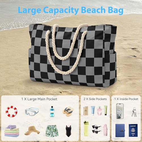 Beach Bag Large Beach Tote Bag for Women Waterproof Sandproof Swim Pool Bag With Zipper