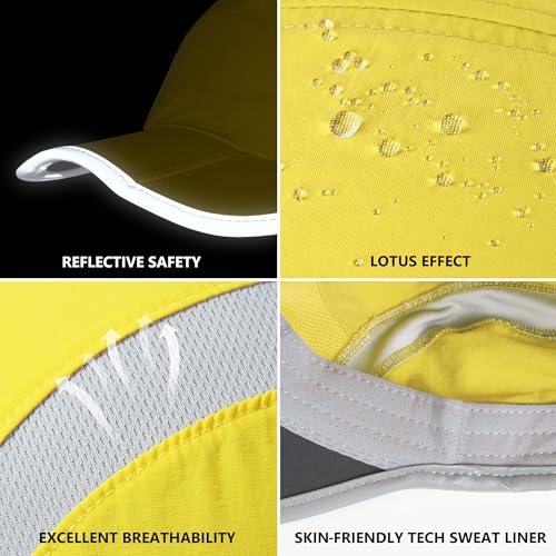 Baseball Cap Nylon Running Cap Outdoor Sports Hat for Men Women Adjustable Quick Drying Reflective Foldable UPF50+ Breath Mesh Water Repellency Race Performance Lightweight Yellow