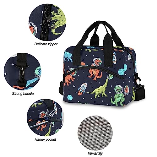 Space Dinosaur Insulated Lunch Bag Star Rocket Reusable Cooler Lunch Tote Box with Shoulder Strap for Work Picnic School Beach (Multi 15)