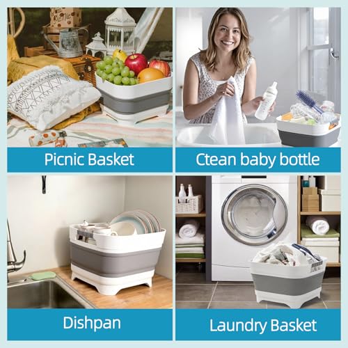 2.6 Gal 10L Collapsible Wash Basin with Drain Plug