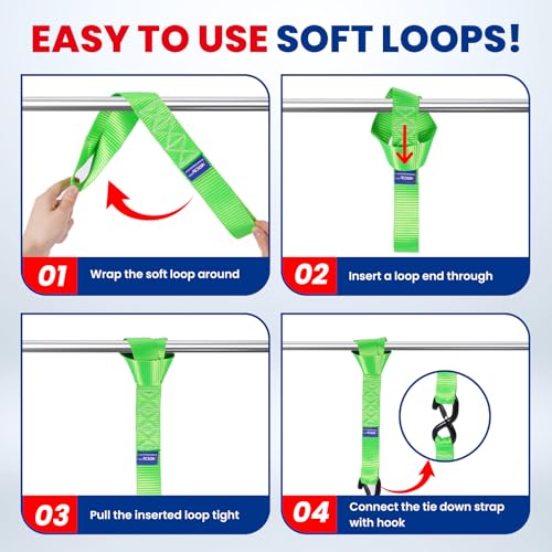 MOCA Heavy Duty Ratchet Straps Tie Down 4 Pack 1.6" x 8 ft (4 Count)