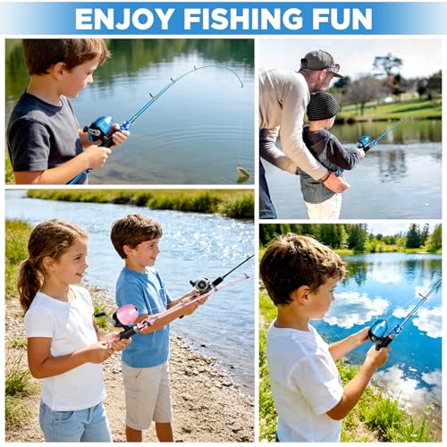 Kids Fishing Pole with Spincast Reel Telescopic Fishing Rod Combo Full Kits for Boys