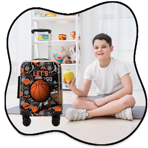 Kid’s Luggage Set 5 Piece Suitcase Set 16’’ Hardside Basketball Luggage with Spinner Wheels Boys Carry on Toddler Travel Rolling Suitcase Carry on Luggage Airline Approved (5 Count)