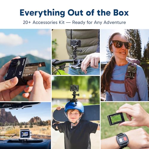 EK7000 4K30FPS 20MP WiFi Action Camera with EIS Ultra HD 131FT Waterproof Underwater Camera Remote Control 4X Zoom Support External Microphone Black