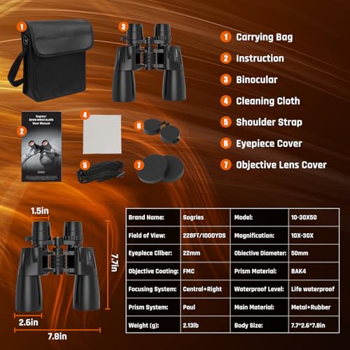 10 30x50 Zoom Binoculars for Adults High Powered