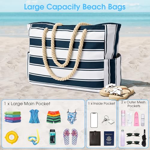 Beach Bags for Women Large Waterproof Beach Tote Bag Zipper Beach Bags Waterproof Sandproof Swim Pool Bag Large Tote