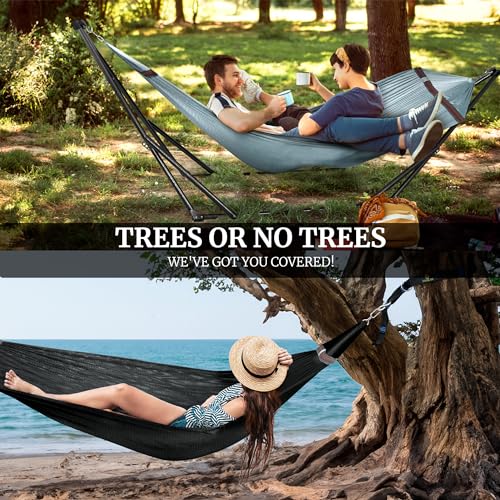 Combo x2 Hammocks with Stand for Outside & Tree Straps