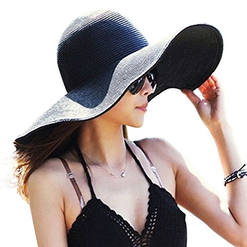 Beach Hats for Women Big Straw Wide Brim Summer Hat Floppy Foldable Roll up Cap Sun Hat UPF 50+