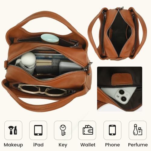 Genuine Leather Purses for Women with Detachable Satchel Strap