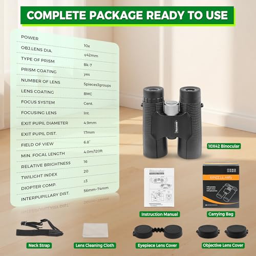 10x42 Compact Binoculars BK7 Prism as Gift for Bird Watching