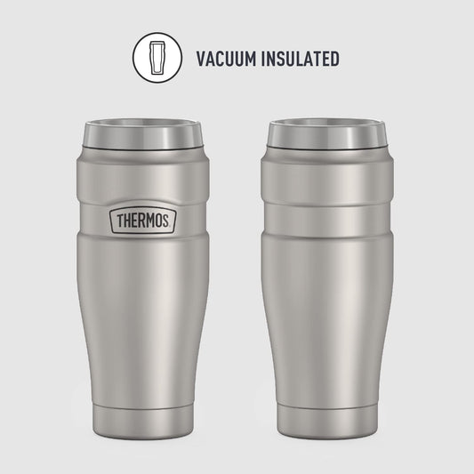 THERMOS Stainless King Travel Tumbler, 16 Ounce, Vacuum-Insulated | Matte Steel | Pack of 4