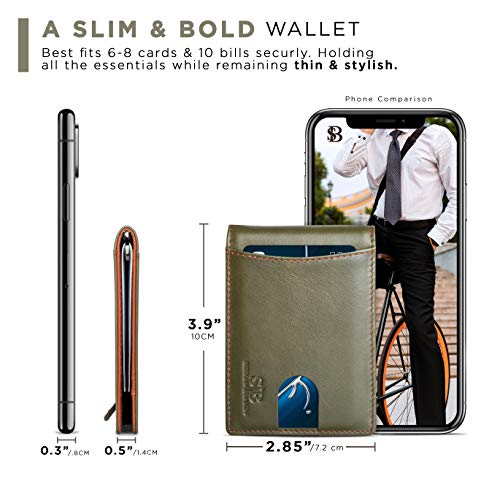 RFID Blocking Slim Bifold Genuine Leather Minimalist Front Pocket Wallets for Men with Money Clip Thin Mens