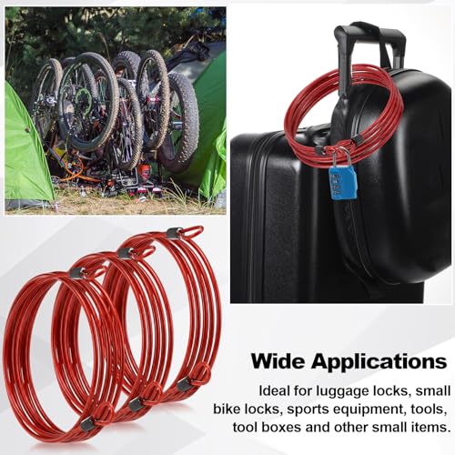 12 Pack Security Cable Luggage Lock with Loops 7 ft 3mm Braided Steel Coated Bike Cable Wire Double Loop Anti Theft Safety for U Lock (12 Count)