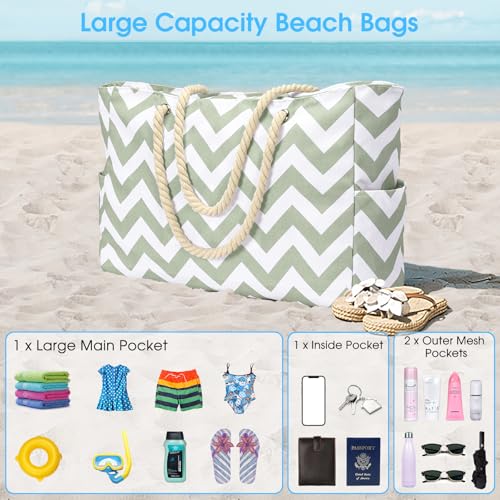 Beach Bags for Women Large Waterproof Beach Tote Bag Zipper Beach Bags Waterproof Sandproof Swim Pool Bag Large Tote