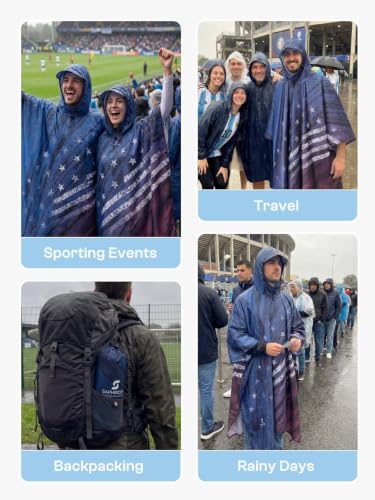 Adult Rain Poncho Waterproof Hooded Raincoat Lightweight Packable