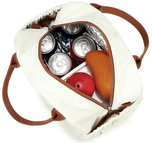 Lunch Bag for Women Men Cute Corduroy Lunch Tote Bags Reusable Insulated Lunch Box Large Capacity Reusable Insulated Cooler for Work Picnic or Travel