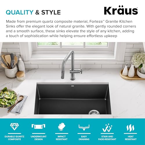 Forteza 32 inch Undermount Single Bowl Granite Kitchen Sink in Black