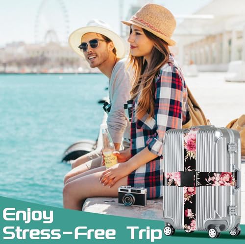 Luggage Straps for Suitcases Travel Belt Accessories Luggage Connector Identifiers Over Handle with Buckle Unique Nylon Adjustable Strap for Sleeping Bag Car Seat Black (2 Count)