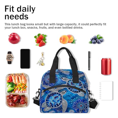 Galaxy Blue Turtle Insulated Lunch Bag for Women Girl Reusable Lunch Tote Box With Shoulder Strap Lightweight Thermal Cooler Meal Prep Bag for Work School Office Picnic (A05:turtle blue)