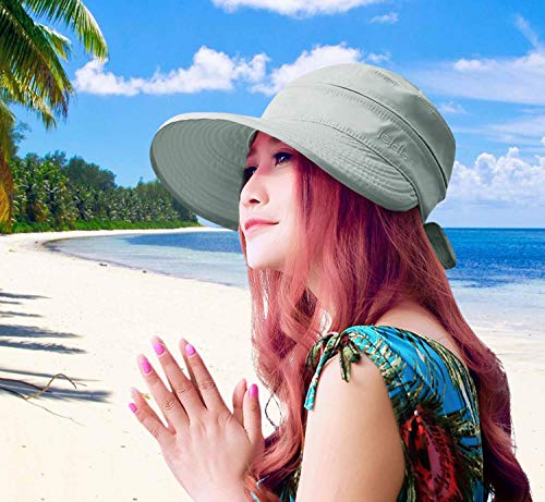 Sun Hats for Women with UV Protection Sun Hat Wide Brim Visor Summer Beach Outdoor Foldable Womens Cap Grey