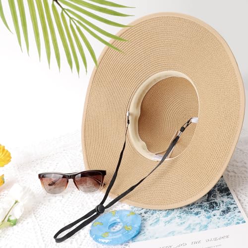 Womens Sun Straw Hat Bowknot Hat Summer Wide Brim Bucket Hats Foldable Beach Sun Hats Roll up UPF 50+