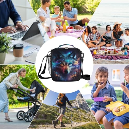 Animal Wolf Kids Lunch Box for Girls Boys Reusable Insulated Lunch Bag for Kids Toddler Thermal Cooler Spacious Lunchbox with Shoulder Strap Lunchbag for School Work Picnic (print 28)