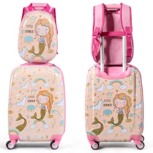 Kids Luggage 12" Toddler Backpack & 18" Travel Suitcase with Wheels (2 Count)