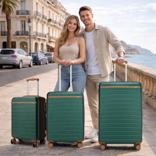Large Suitcase 28in Expandable ABS+PC 8pcs Silent Wheels Green