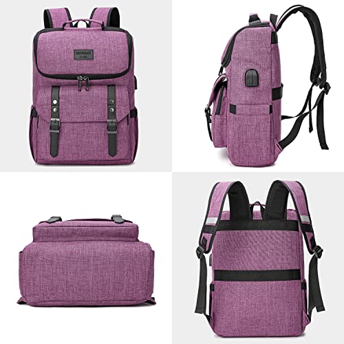 Vintage Backpack Travel Laptop Backpack with usb Charging Port for Women & Men College Backpack Fits 15.6 Inch Laptop Purple