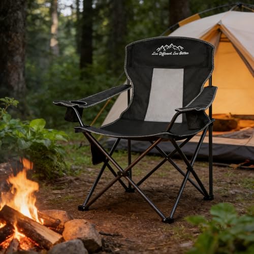 Folding Camping Chair Mesh Back Portable Breathable Outdoor Chairs with Carry Bag & Cup Holder for Camping