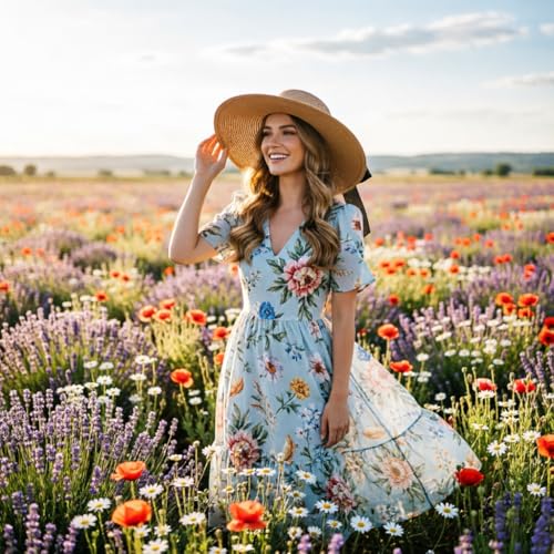 Women Wide Brim Bow Straw Hat Floppy Foldable Beach Sun Hat Roll up Cap UPF 50+