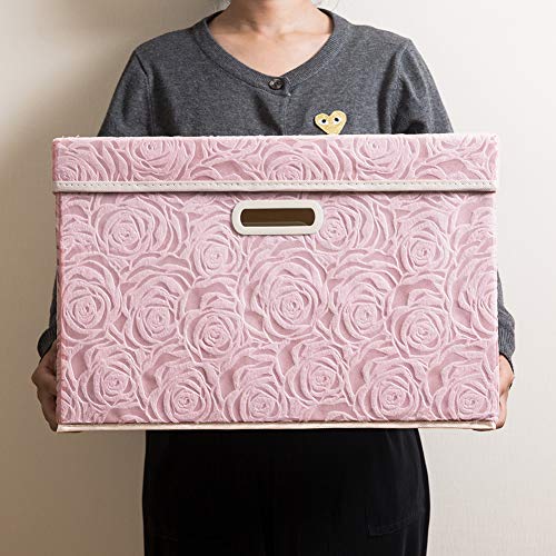 Larger Collapsible Storage Boxes with Lids Fabric Decorative Bins Cubes Organizer Containers Baskets Handles Divider for Bedroom Closet Living Room Pink 17.7x11.8x11.8 Inch 3 Pack (3 Count)