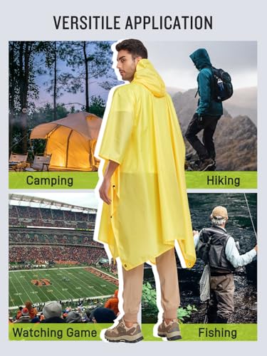 Extra Thick Hooded Rain Poncho Double Layer Waterproof Raincoat Jacket for Men Women Adults
