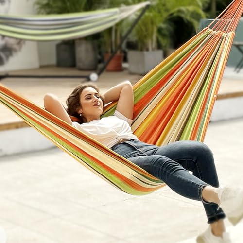 Cotton Camping Hammock Portable with Tree Straps Holds 660lbs