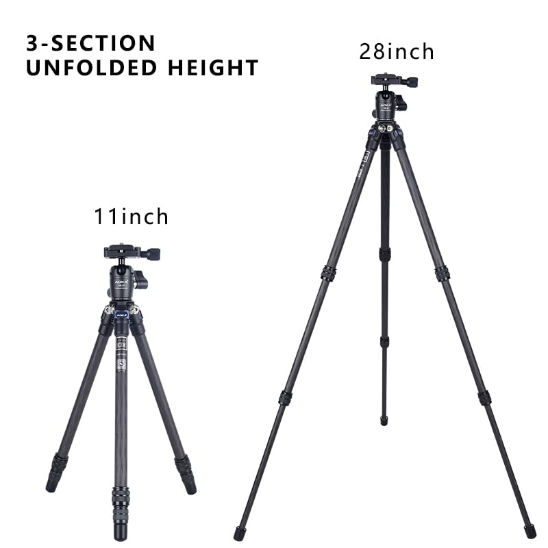 28-inch/1.1 lb Mini Portable Carbon Fiber Tripod, Lightweight and Compact Travel Desktop Tripod for Mobile Phones, Mirrorless Cameras, Camcorders, Projectors, Webcams