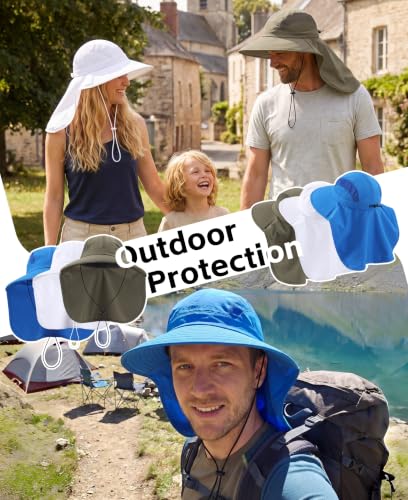 UPF 50+ Womens Mens Sun Hat with Neck Flap Wide Brim Fishing Hat Mesh Summer Beach Bucket Hat for Golf Hiking White