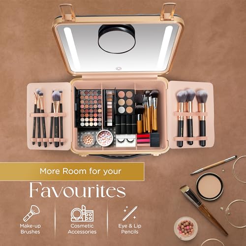 Lighted Makeup Case with Mirror + 10x Mini Mirror