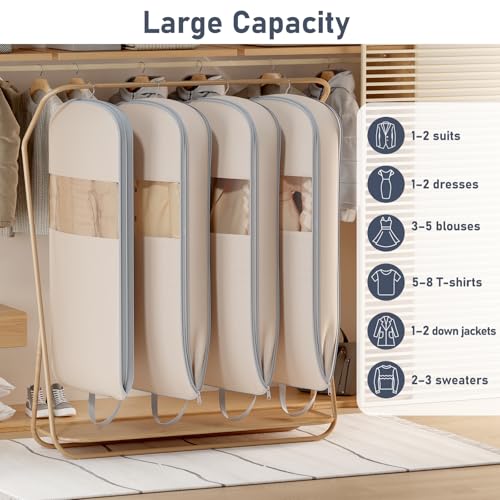 2 Pack 54" Space Saving Garment Bags for Hanging Clothes With Compression Zipper Carry Handles and Window (2 Count)