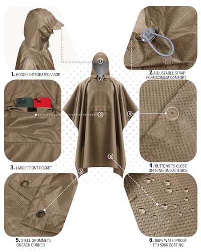 Hooded Rain Poncho Packable Waterproof Unisex Raincoat with Pocket