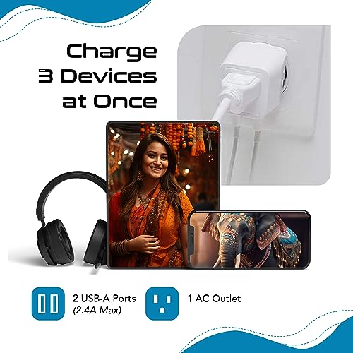 India, Nepal, Bangladesh Travel Adapter Plug with USB-A + USB-C - Type D - Usa Input - Ultra Compact - Safe Grounded Perfect for Cell Phones, Laptops, Camera (CTU-10)