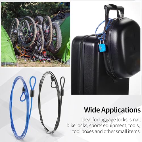 12 Pack Security Cable Luggage Lock with Loops 7 ft 3mm Braided Steel Coated Bike Cable Wire Double Loop Anti Theft Safety for U Lock (12 Count)