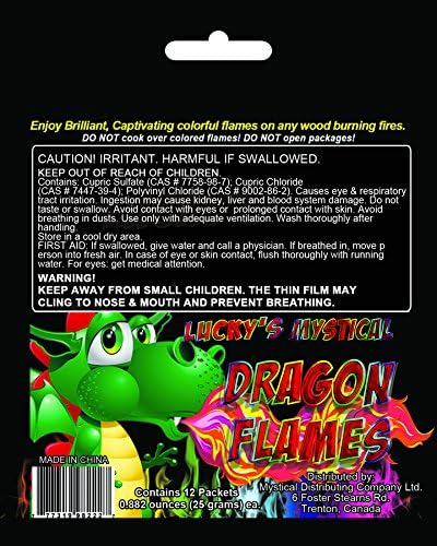 Mystical Fire Dragon Flames Fire Color Changing Packets- Pack of 12 Multi-Color, Long Lasting Magical Flame Color Changing Packets- for Indoor Fireplaces & Outdoor Firepits - Campfire Accessories
