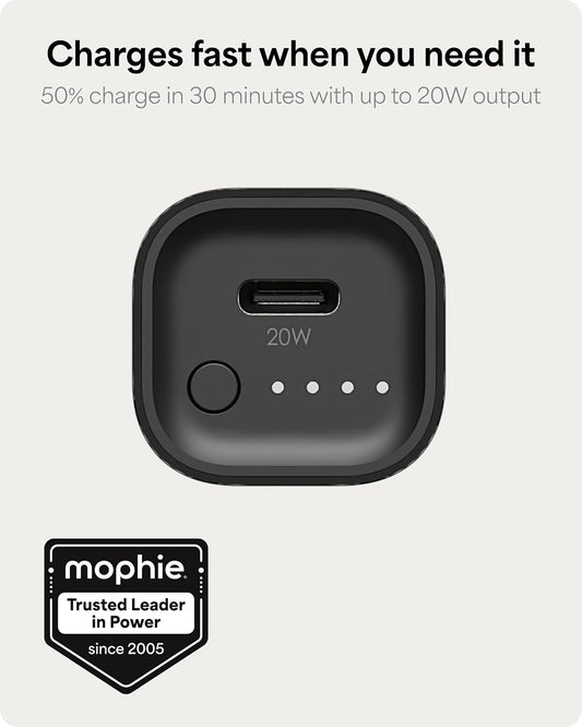 Mophie Powerstation Mini 5,000mAh Portable Power Bank (Gen 3) – Ultra-Fast USB-C PD, 20W Output, Up to One Full Phone Charge, Pocket-Sized, LED Indicator, Includes USB-C Cable, Black - Roamly