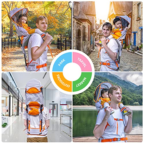 Baby Shoulder Carrier Baby Hiking Backpack Carrier with Rain Cover Sun Shade for Child Safe Backrest and Toddler Ergonomic Seat Holds 40 Pound for Children Between 6 Months