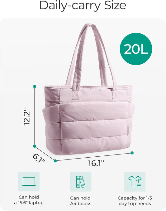 BAGSMART Tote Bag for Women, Lightweight Puffy Tote Bag with Compartments Shoulder Bag Handbag for Travel, Work, Gym,