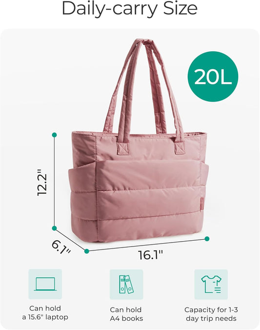 BAGSMART Tote Bag for Women, Lightweight Puffy Tote Bag with Compartments Shoulder Bag Handbag for Travel, Work, Gym,